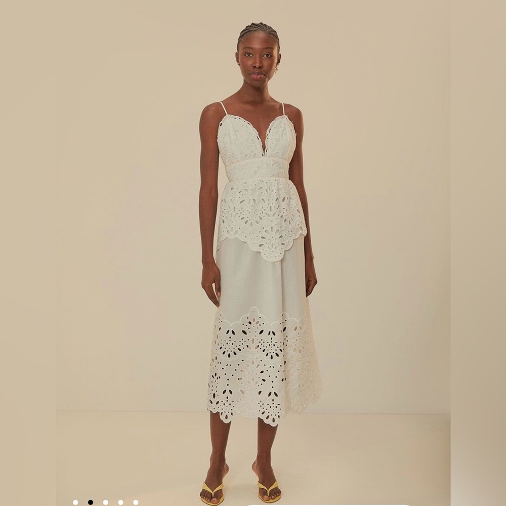 Farm Rio White Laise Sleeveless Maxi Dress